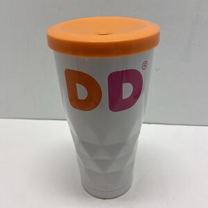 Dunkin Donuts Travel Cup 16oz Stainless Tumbler Sipper Lid Orange No Straw Shown